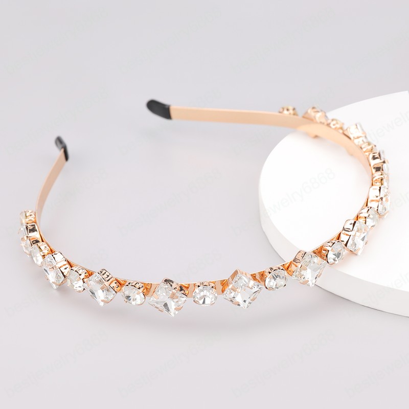2021 Fashion Sparkling Alloy Square Round Rhinestone Geometric Headband Party Girl Hair Accessories