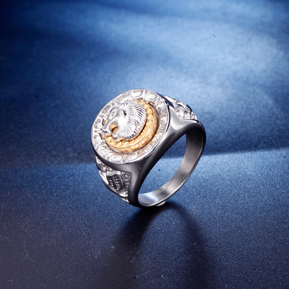 Fashion Classic Men's Punk Style Hip Hop Ring Band Cool Lion Head Gold Ring Jewelry