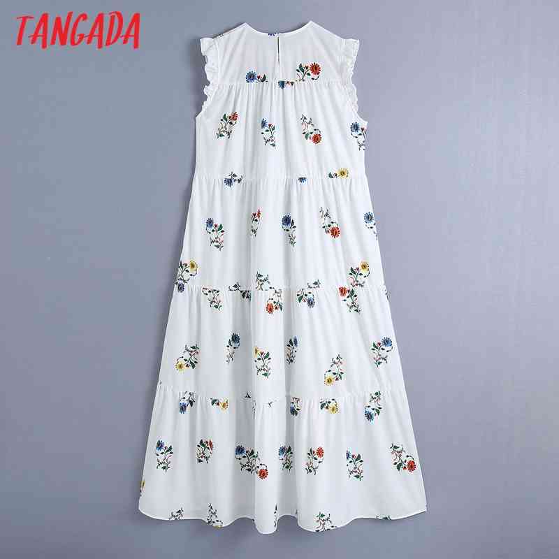 Women Chic Fashion Floral Embroidered Summer Midi Dress Vintage Ruffled Sleeves Female Dresses Mujer BE498 210416