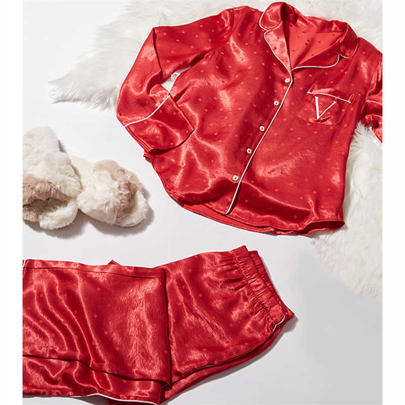 Autumn and Winter Sleepwear Long Sleeve Pajamas For Women Satin Silk Pants Set Sexy Pajamas Women's Home Clothes Evening Wear 210924