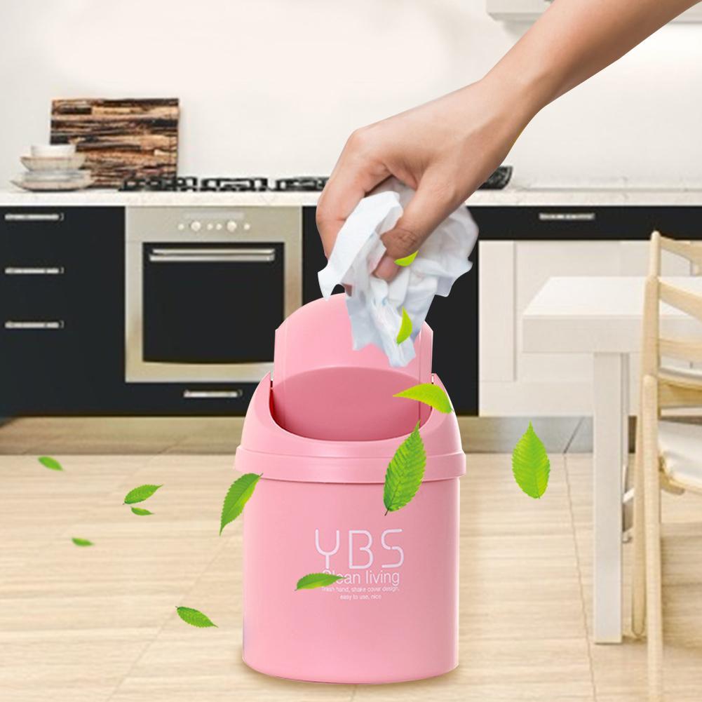 Mini Waste Bin Desktop Home Garbage Basket Table Trash Can Swing with Lid Creative Office Household Mini Trash Can