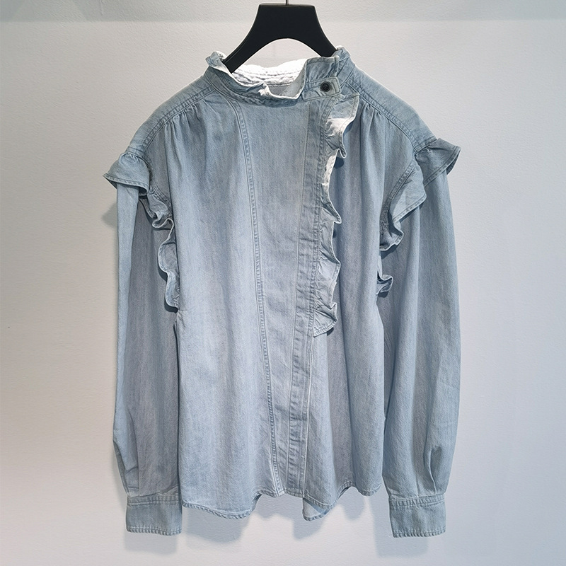 2021 New Fashion Women Denim Blouse Frill-Trim Collar lady Casual Shirt Female Long Sleeve Ruffles Blouses and Tops, Newest type b
2021 New Fashion Women Denim Blouse Frill-Trim Collar lady Casual Shirt Female Long Sleeve Ruffles Blouses and Tops, Newest type b