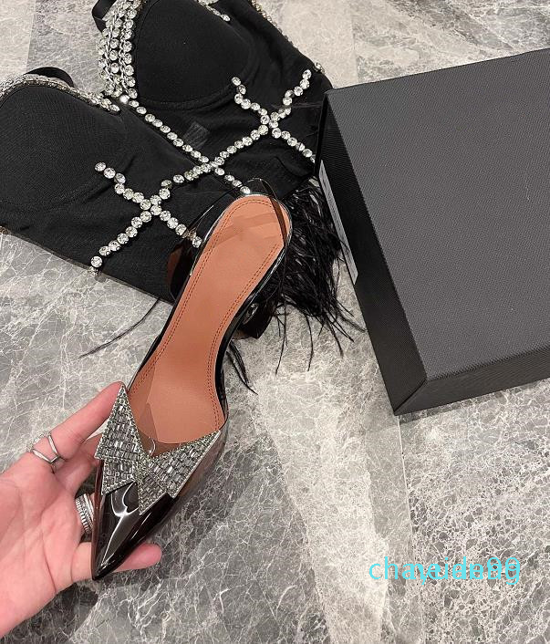 spring and summer butterfly PVC high-heeled shoes imported material Genuine leather soles 7-9cm size 34-40 woman 2021