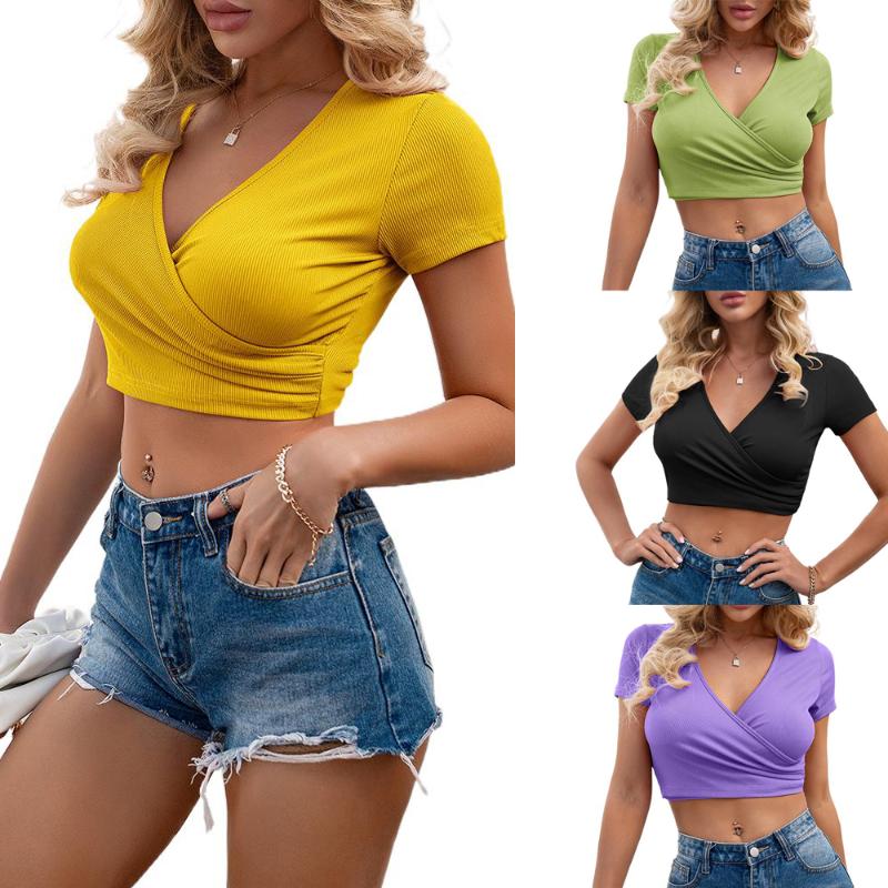Women' T-Shirt 2021 Summer Women Slim Black Short Sleeve T Shirt Cross V-neck Sexy Crop Top Solid Color Fit Ribbed Clothes For Woman, Green
Women' T-Shirt 2021 Summer Women Slim Black Short Sleeve T Shirt Cross V-neck Sexy Crop Top Solid Color Fit Ribbed Clothes For Woman, Green