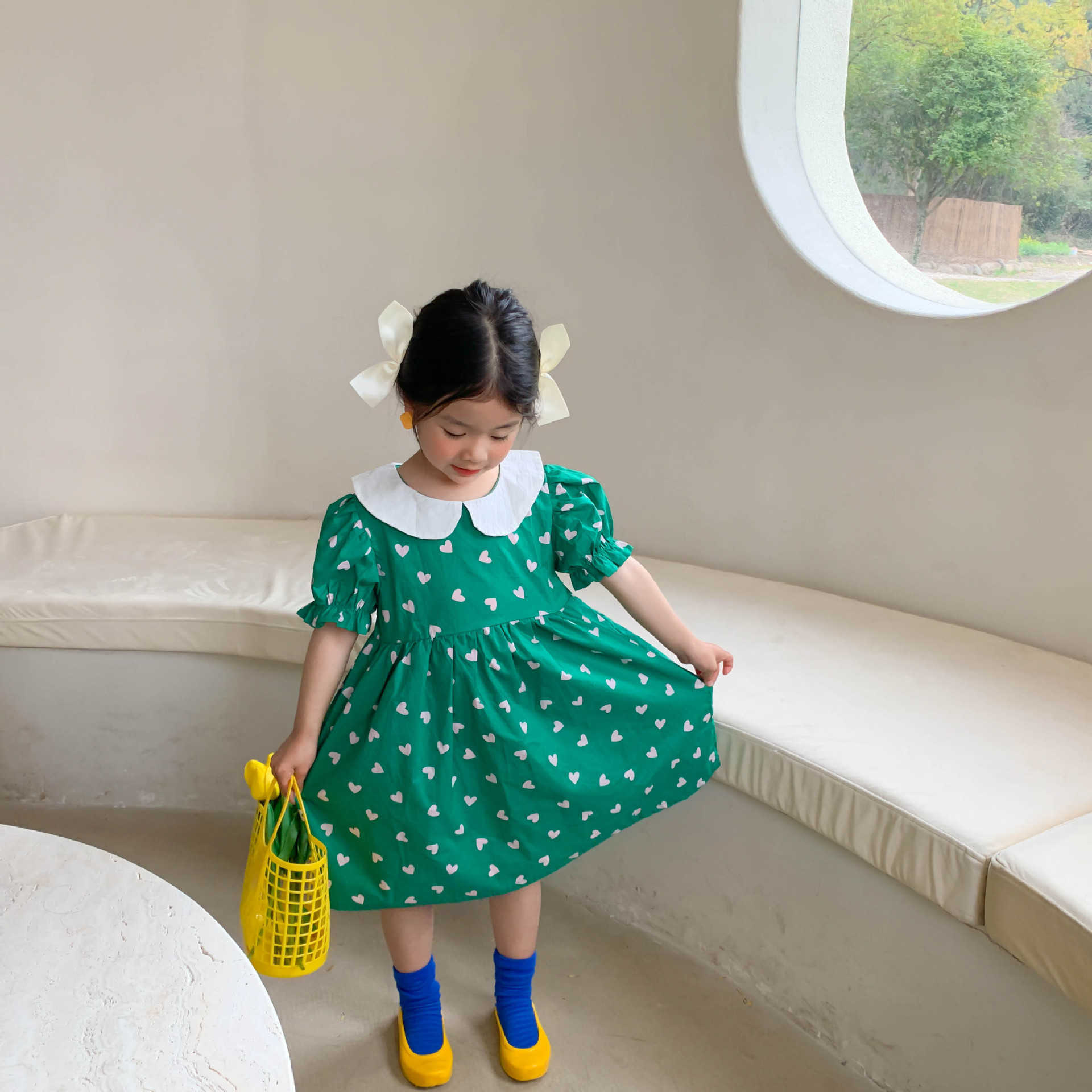 Summer korean style baby girls loose short sleeve love printing dresses 1- years cotton peter pan collar princess dress 210615, Green
Summer korean style baby girls loose short sleeve love printing dresses 1- years cotton peter pan collar princess dress 210615, Green
