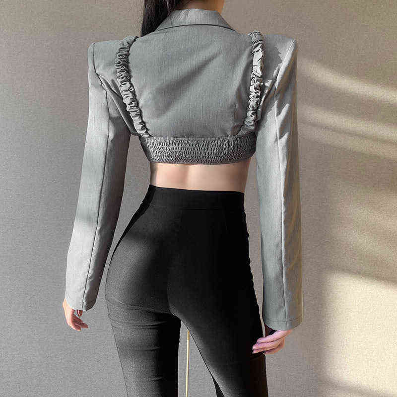 Two Piece Crop Blazer Suit and Tank Top One Button Sexy Coat Women Streetwear Fall Winter Missnight 211122
