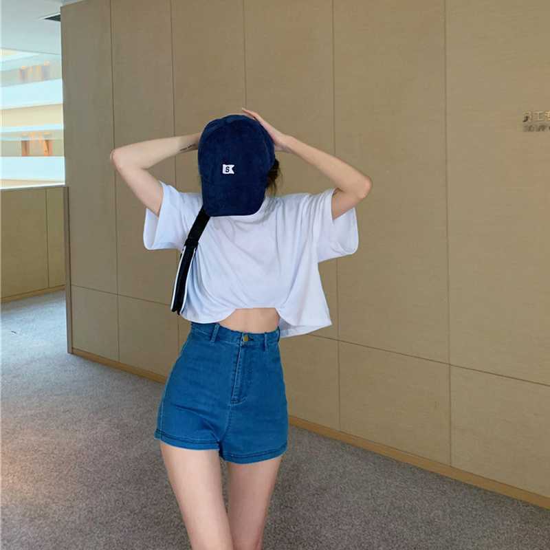 OCEANLOVE Denim Short Jeans Women 2021 Korean Fashion Elegant Temperament Mujer Pantalones Solid High Waist Super Stretchy Pants H0908