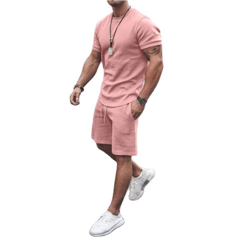 Fashion Men's Casual Cotton Short-Sleeved Shirt Shorts 2-Piece Suit 2021 Summer Fabric Jog Sportswear Slim Tracksuits