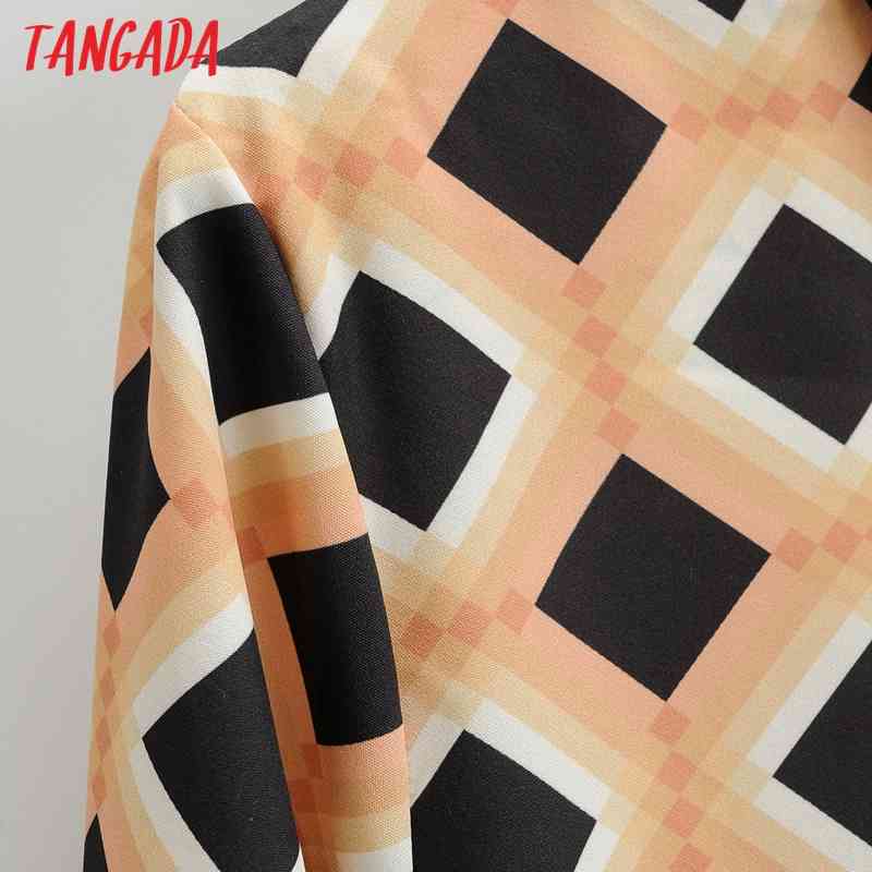 Women Office Lady Plaid Print Shirt Turn Down Collar Long Sleeve Chic Female Tops Blusas 1F182 210416