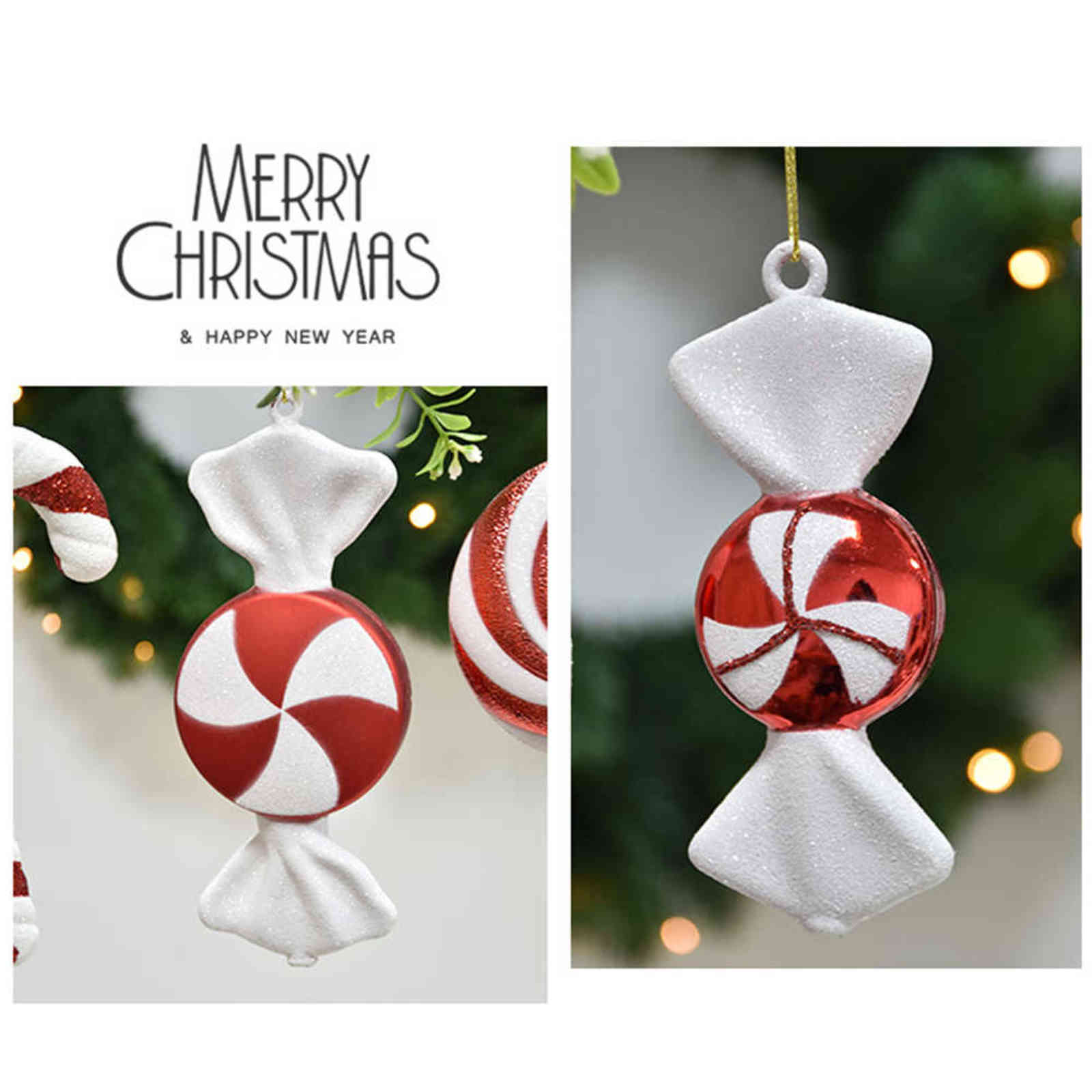 Large Red White Candy Lollipop Christmas Ornaments - Iron Stick, Home & Party Decoration