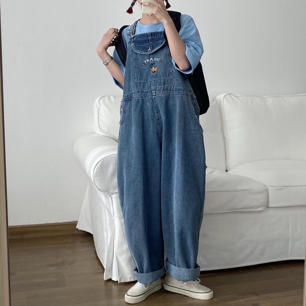 Japanese Loose Cute Jumpsuits Women New Cartoon Embroidery Oversized Denim Overalls Female Cuffed Wide Leg Trousers, Black;white
Japanese Loose Cute Jumpsuits Women New Cartoon Embroidery Oversized Denim Overalls Female Cuffed Wide Leg Trousers, Black;white