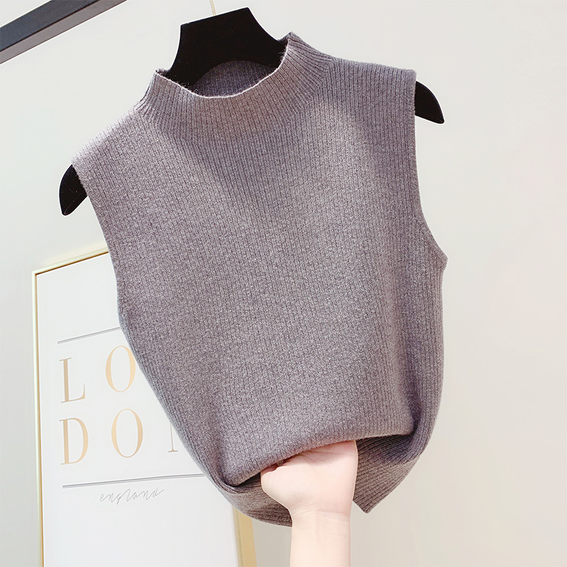 Knited Simple Fashion Ins T Shirt Women Solid Sleeveless Spring Summer Pullovers Casual Student T-shirt 13929 210415