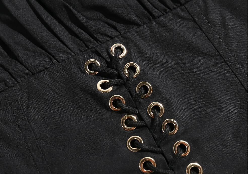 Sexy Back Zipper Slash Collar Ruched Eyelets Cross Lacing up Tank Tops Women Summer Short Sleeve Crop Top Streetwear Tees 210429