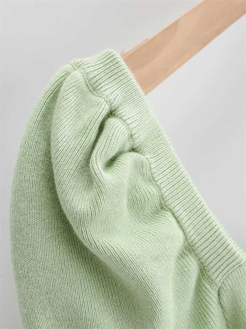 WOMENGAGA Women Square Neck Crop Knitted Jumper With Puff Shoulder Detail Long Sleeve Knit Top K4YC 210603