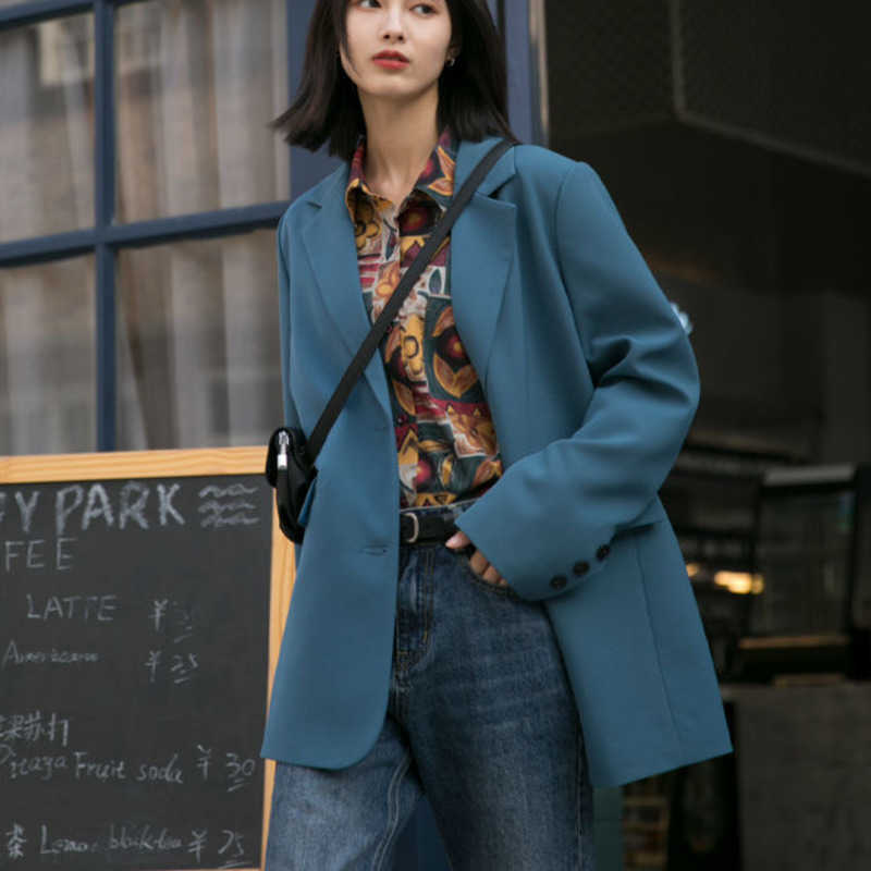 PEONFLY Fashion Women White Blazer Long Sleeve Korean Style Loose Female Office Ladies Arrival Autumn Outwear 210930