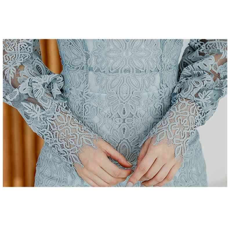 Women Eleagnt Slim Waist Lace Dress Long Sleeve Square Collar Female Office Ladies Mid-Length Vestidos 210520