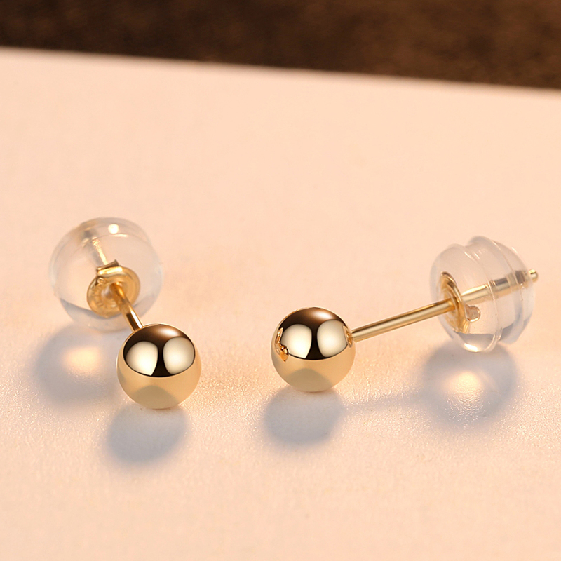 PAG&MAG Genuine 18K Gold Solid Bead Ball Stud Earrings For Women Minimalism Yellow Gold Earrings Statement Jewelry Pendientes 220210