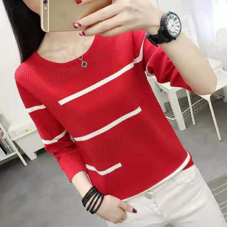 Girls Hollow Striped Sweater Women Cool Round Neck Loose Base Pullovers Jumper Long Sleeves Female Spring Summer 210427