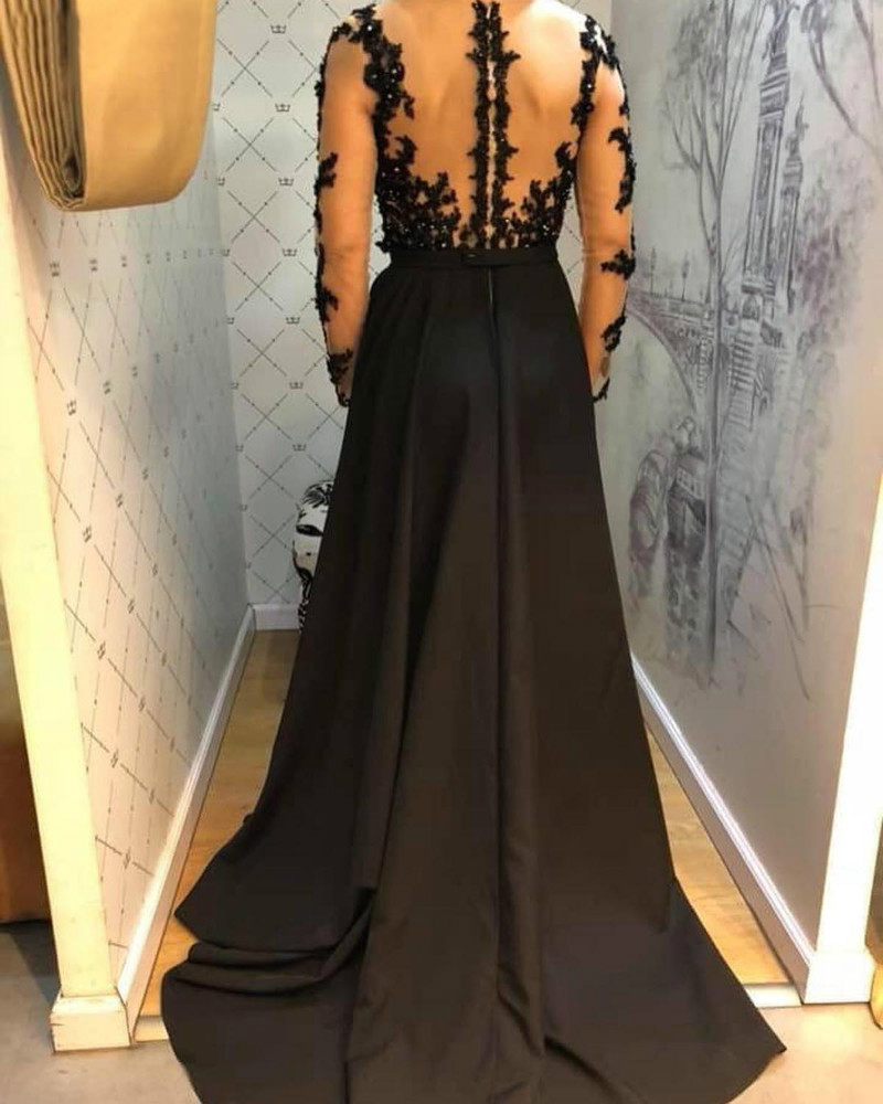 Evening Formal Dress 2021 Abendkleider Vestido Longo Festa Robe De Soiree Black Long Sleeve Arabic Long Evening Dresses