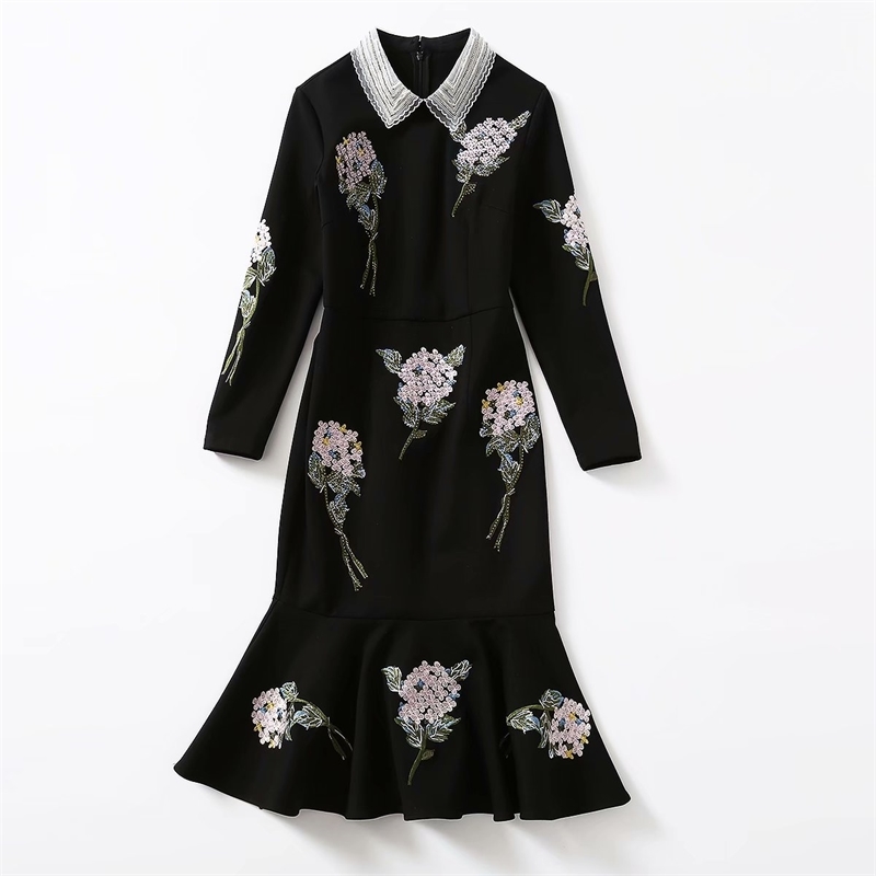 Truevoker Lady Spring Runway Fashion Women Full Sleeve Peter Pan Collar Embroidery Beading Black Midi Mermaid Dress 210602
Truevoker Lady Spring Runway Fashion Women Full Sleeve Peter Pan Collar Embroidery Beading Black Midi Mermaid Dress 210602