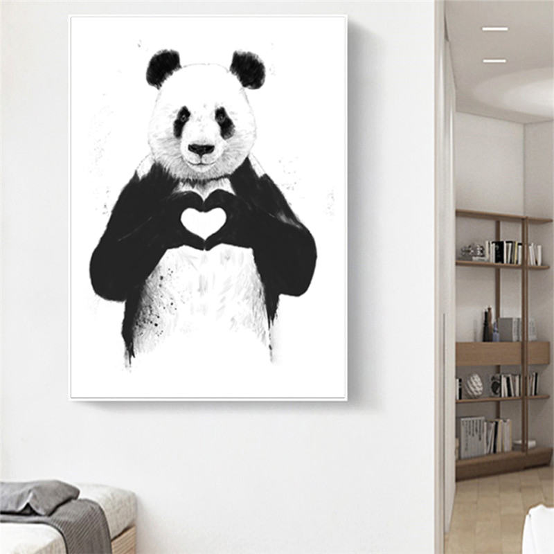 Cute Panda Poster Wall Art Canvas Painting Abstract Black And White Animal Picture HD Print For Living Room Home Decor No Frame