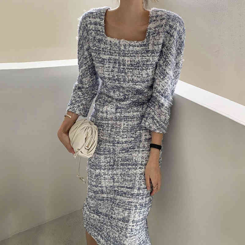 Summer Vintage Woman Dress Square Collar Korean Chic Casual Maxi Dresses Female Elegant Slim Vestidos 210519