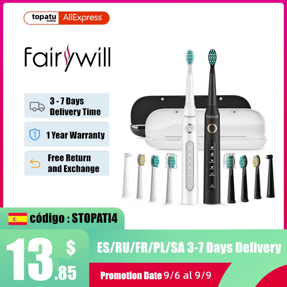 Fairywill FW-507 Sonic Electric Toothbrush 5 Modes USB Charger Tooth Brushes Replacement Timer Sonic Toothbrush 10 Brush Heads
Fairywill FW-507 Sonic Electric Toothbrush 5 Modes USB Charger Tooth Brushes Replacement Timer Sonic Toothbrush 10 Brush Heads