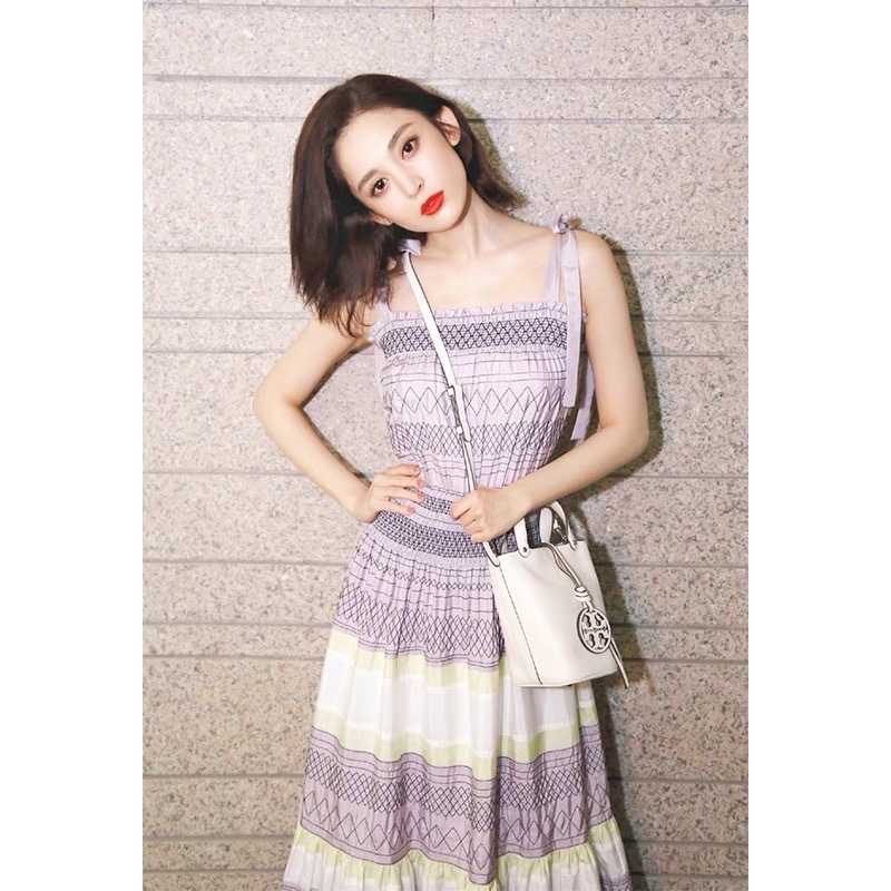 summer midi dress purple printed cotton spaghetti strap camisole holiday beach casual long dresses for women lady femme 210421