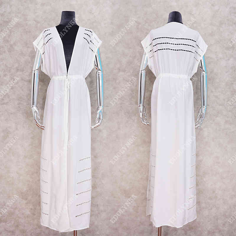 Beach Dress Women Wear Cover-ups White Cotton Tunic Bikini Swimsuit Cover Up Bath Sarong plage pareo #Q1004 210420