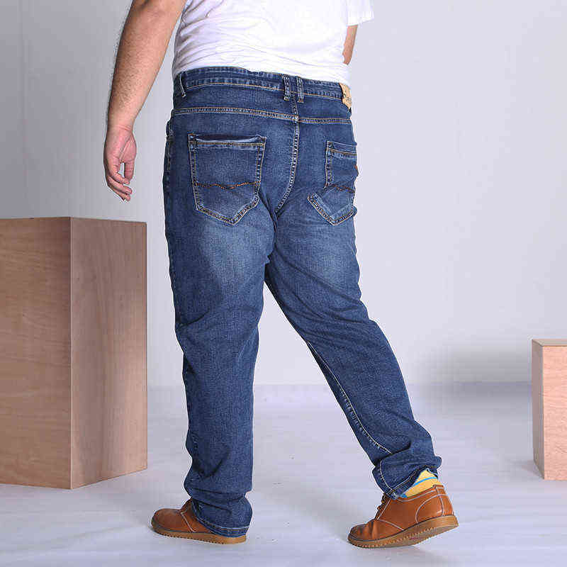 Black Jeans Men Blue Big Large Plus Size 48 50 52 150KG Mens Jean Elastic High Waist Man Loose Straight Denim Pants Trousers 211120