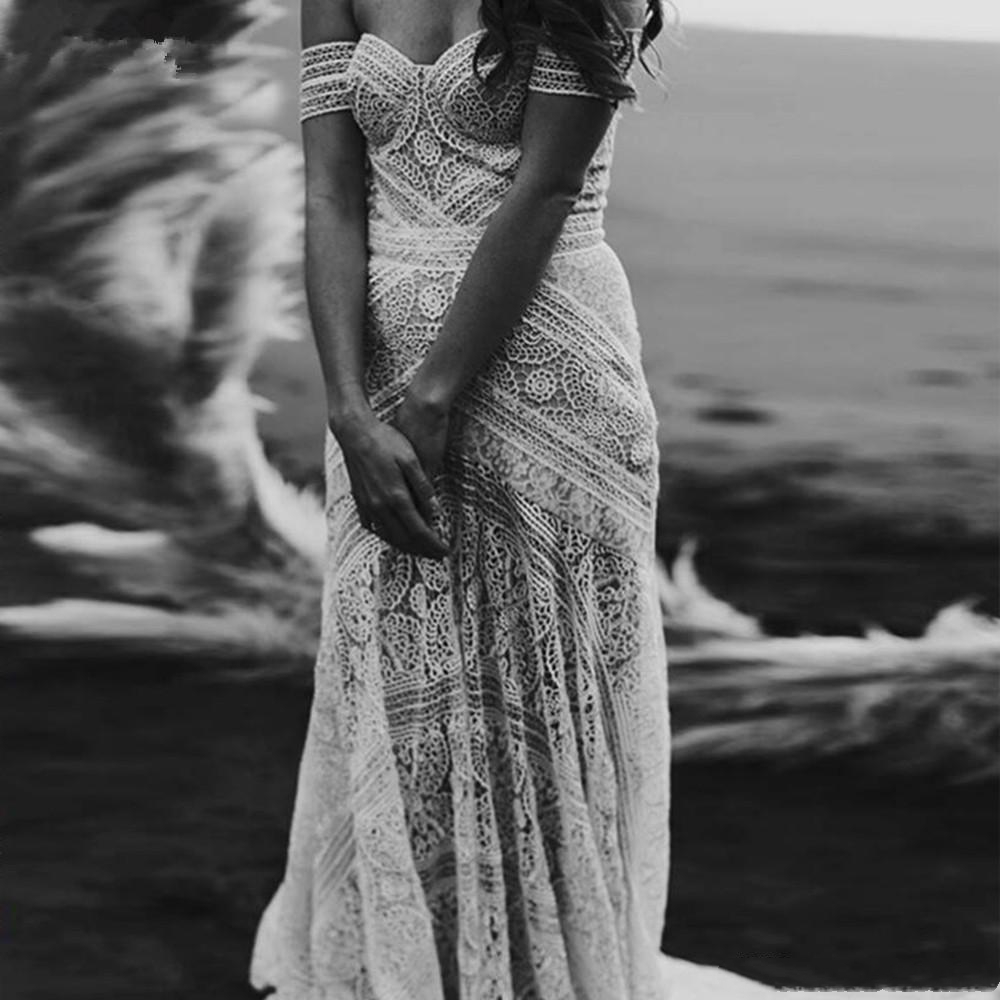 Rustic Full Crochet Lace Mermaid Wedding Dresses Long Bridal Gowns Split Front 2022 Sexy Summer Country Boho Beach Sweetheart Bride Dress Custom Made