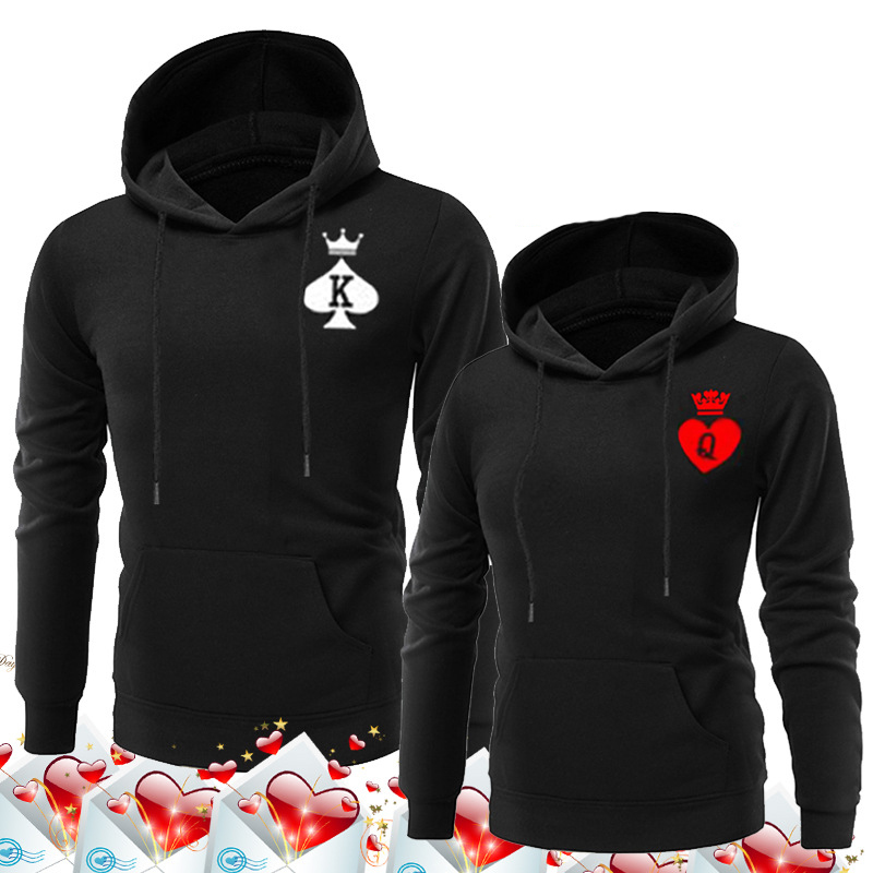 QUEEN KING Print Hooded Long Sleeve Couple Top Fashion New Style Casual Women T-Shirt Letter King Queen Long Sleeve Shirt Women 210406