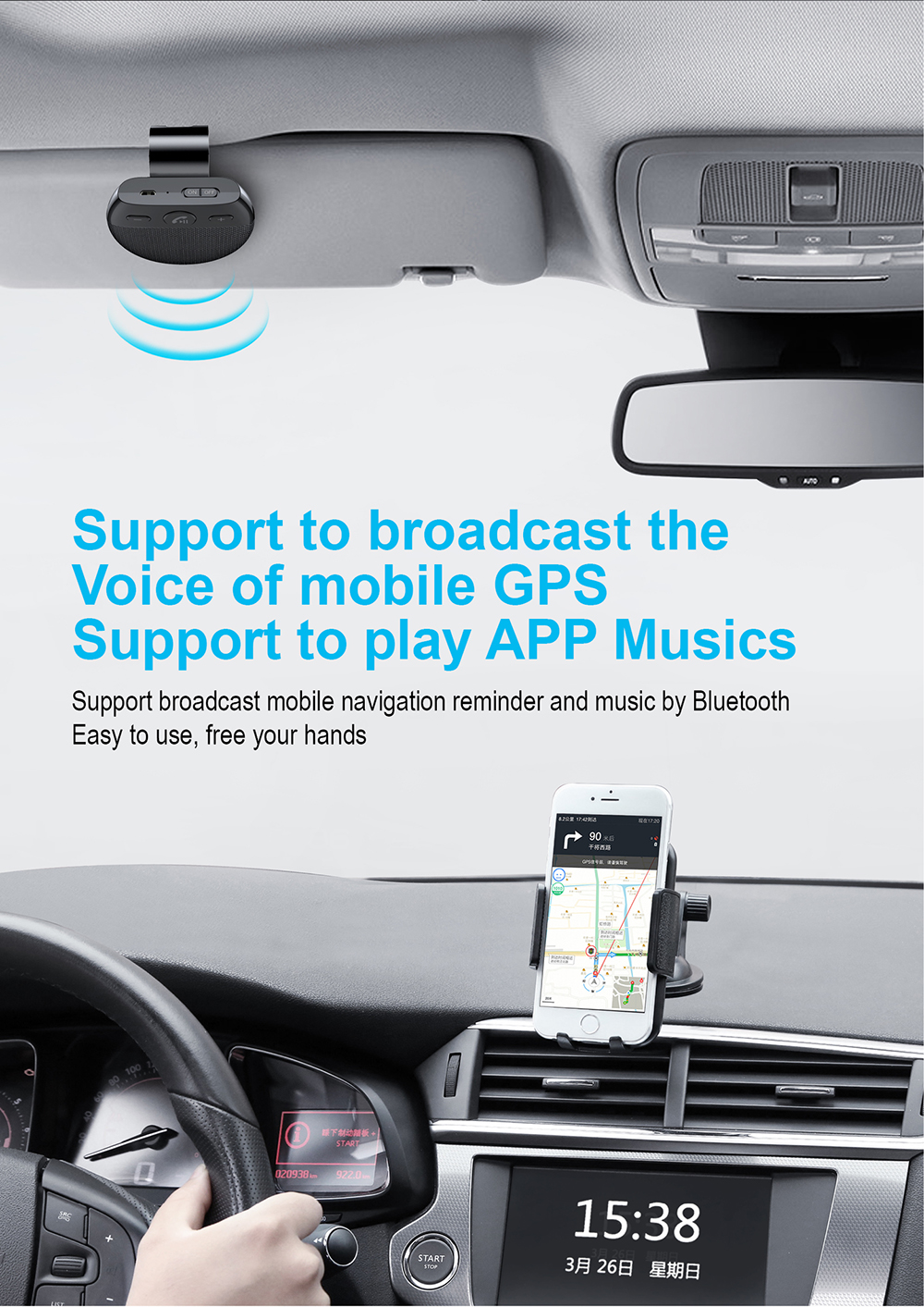 Wireless Car Speakers Handsfree Car Kit Hands-free Bluetooth Multipoint Speakerphone Sun Visor Blue-tooth Auto Accessories for Phone Music