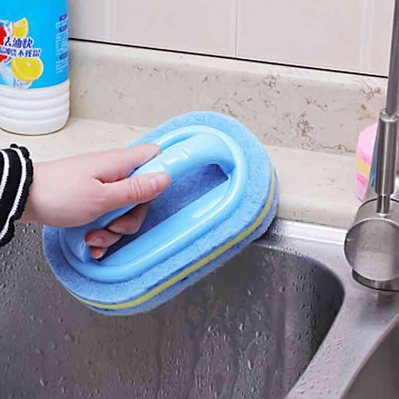 Sponge Brush Kitchen Cleaning Bathroom Toilet Kitchen Glass Wall Cleaning Bath Brush Handle Sponge Bathtub Ceramic Cleaning Tool