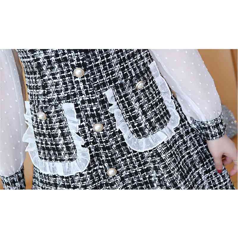 Autumn And Winter Tweed Dress Women Long Sleeve Patchwork Korean Chic Elegant Sweet Party Vestidos 210520