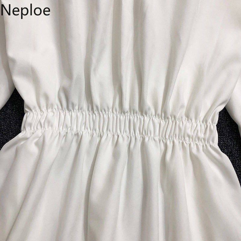 Neploe Chic Turn Down Collar Elegant Shirt Dress Women Spring Fashion Temperament Irregular Mini Dresses Slim Waist Vestidos 210422