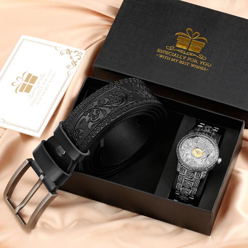 Wristwatches Luxury Watch Belt For Men Gift Set Stainless Steel Quartz Vintage Carved Pattern Leather Waist Boyfriend, Watch gift set 4
Wristwatches Luxury Watch Belt For Men Gift Set Stainless Steel Quartz Vintage Carved Pattern Leather Waist Boyfriend, Watch gift set 4