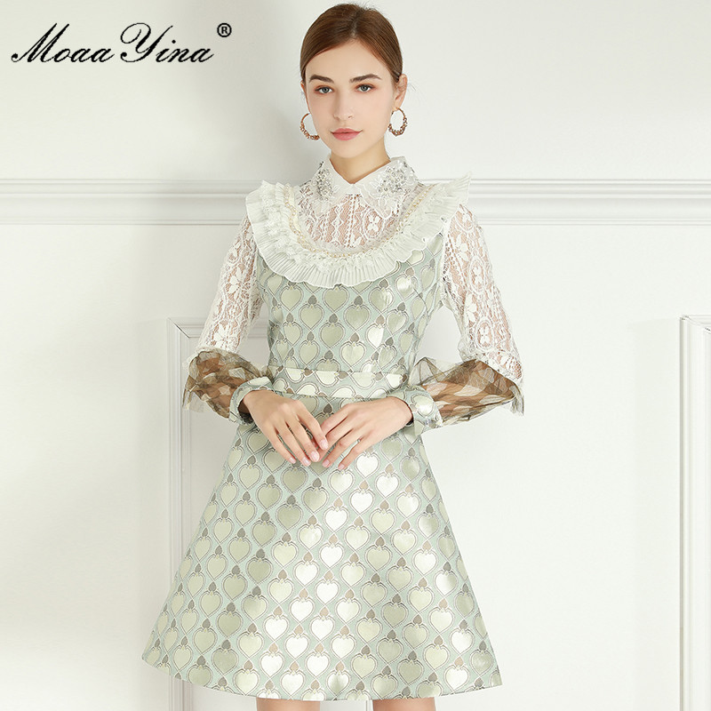 Fashion Designer dress Spring Women's Dress Lace Long sleeve Crystal Beaded Turn-down Collar Ruffles Slim Dresses 210524, Silver
Fashion Designer dress Spring Women's Dress Lace Long sleeve Crystal Beaded Turn-down Collar Ruffles Slim Dresses 210524, Silver