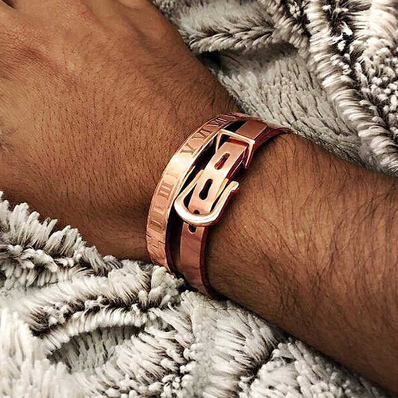 Mens Bracelets Punk 2pcs/set Geometric Stainless Steel Bracelet Roman Numerals Wristband Bracelet For Men Jewelry Gift Set CX200724