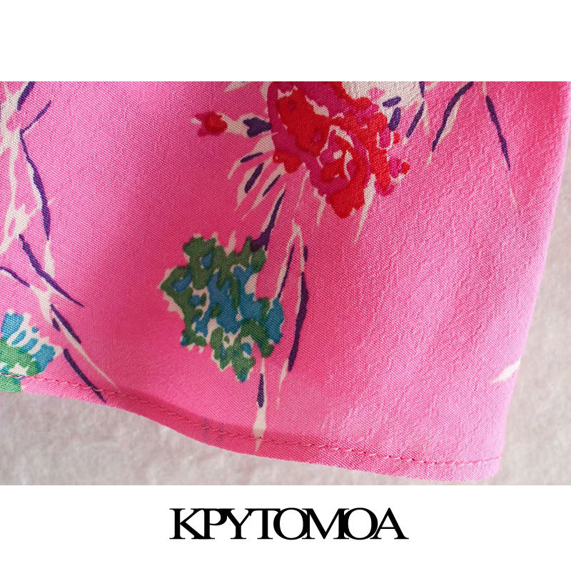 Women Fashion Floral Print Cropped Blouses Tied V Neck Puff Sleeve Female Shirts Blusas Mujer Chic Tops 210420