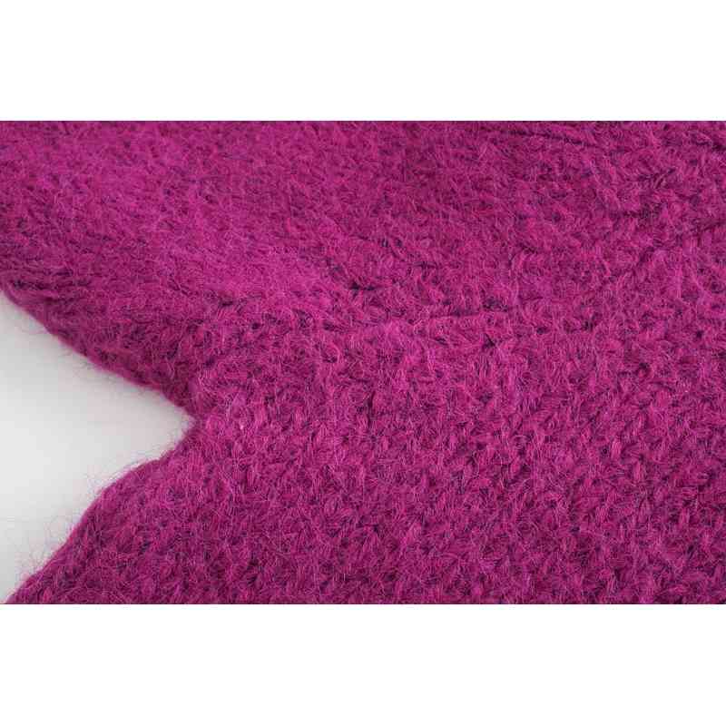 Stylish Women 3/4 Puff Sleeve Purple Cropped Cardigan Retro V neck Knitted High Waist Short Sweater Punk pull Korea Clothes 210429
