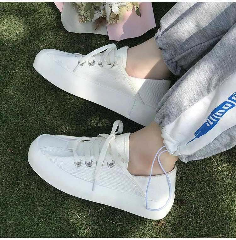 Chic Korean Hong Kong Style Casual Board Shoes Small Canvas Shoes Women's Summer 2021 New Student Flat Bottom Small Black Shoes Y0907