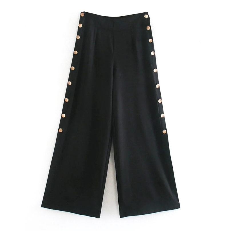 women Fashion buttoned palazzo trousers High-waist wide-leg featuring metal buttons on the sides Female chic 210520, Black
women Fashion buttoned palazzo trousers High-waist wide-leg featuring metal buttons on the sides Female chic 210520, Black
