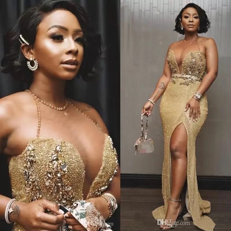 Aso Ebi Arabic Gold Mermaid Evening Dresses Beaded Crystals Prom Dresses High Split Formal Party Reception Gowns CG001
Aso Ebi Arabic Gold Mermaid Evening Dresses Beaded Crystals Prom Dresses High Split Formal Party Reception Gowns CG001