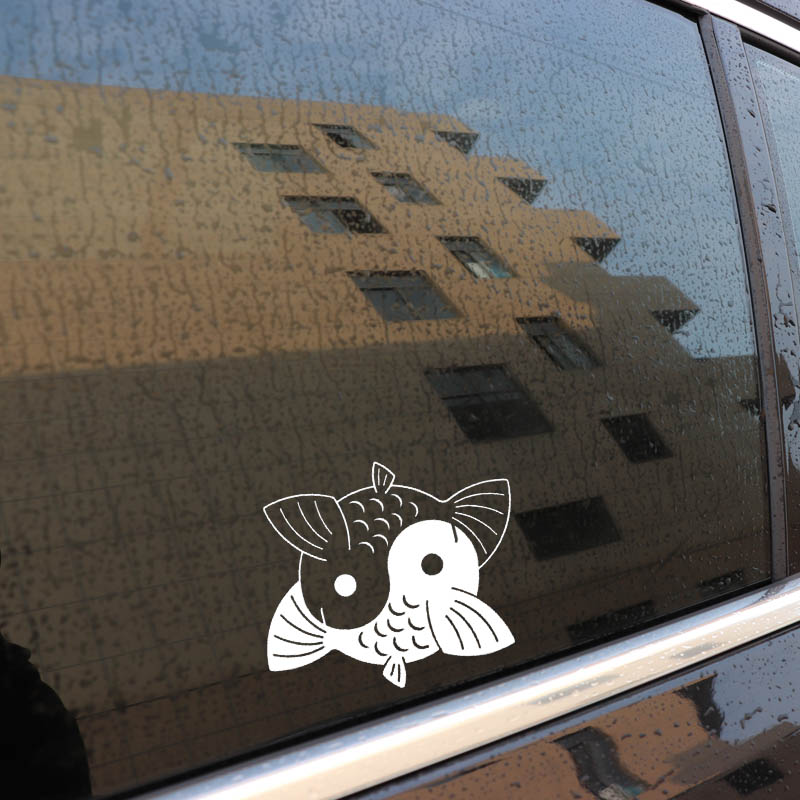 14.8CM*17.8CM Double Fish Yin Yang Vinyl Car Sticker Decal Black Sliver