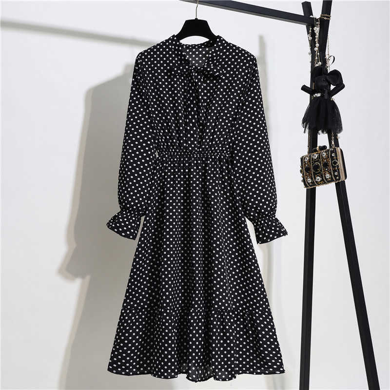 Floral Print Women Dress Female Autumn Long Sleeve Vintage Chiffon Bow Tie Neck Office Lady Shirt Dress Summer Vestidos 210630