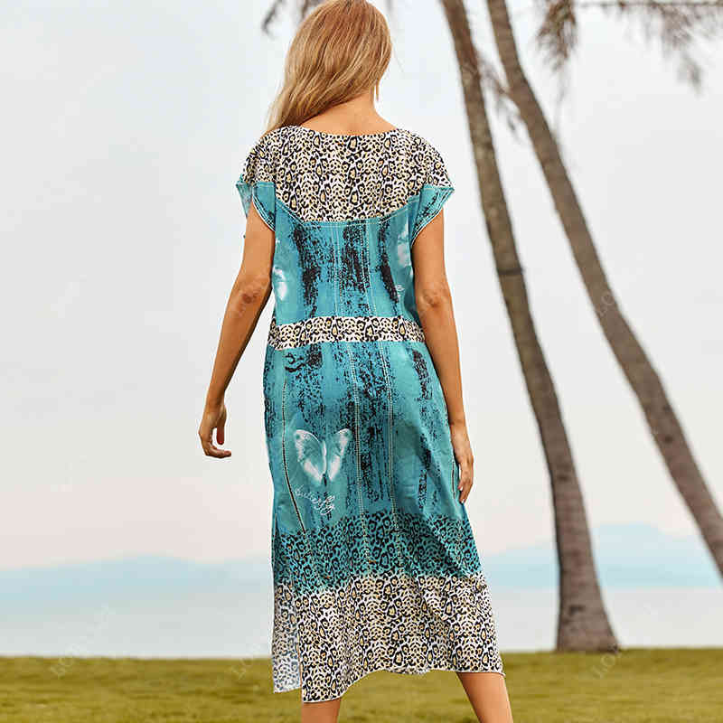 Striped Swimsuit cover up Beach Tunic Sarong Robe de Plage wear kaftans long Dress Womens Swim Wear Q1167 210420