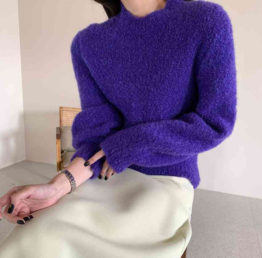 Autumn Winter Elegant Soft Warm Sweater OL Vintage Solid Pullovers Long Sleeve Loose Knitted Sweaters Woman Clothes 210421