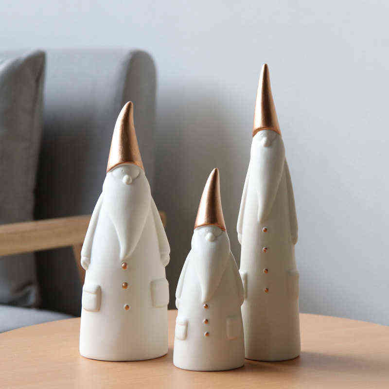 VILEAD 3Pcs/Set Ceramics Santa Clause Figurines Christmas Decoration Statue Scandinavia Style Nordic Home White Gift 211108