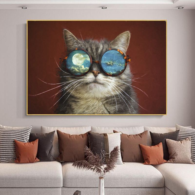 Cat With Glasses Poster Canvas Painting Wall Art Pictures For Living Room Animal Posters And Prints Modern Home Decor Cuadros